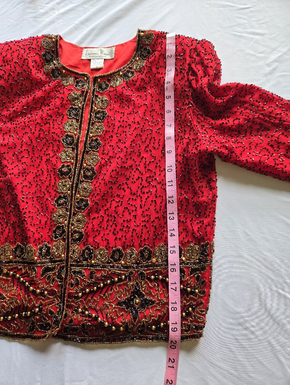 Laurence Kazar Vintage Silk Sequin Beaded Bolero Jacket Red Gold Holiday - Picture 10 of 12